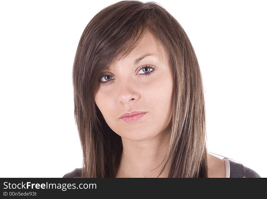 Young confident woman on white background. Young confident woman on white background