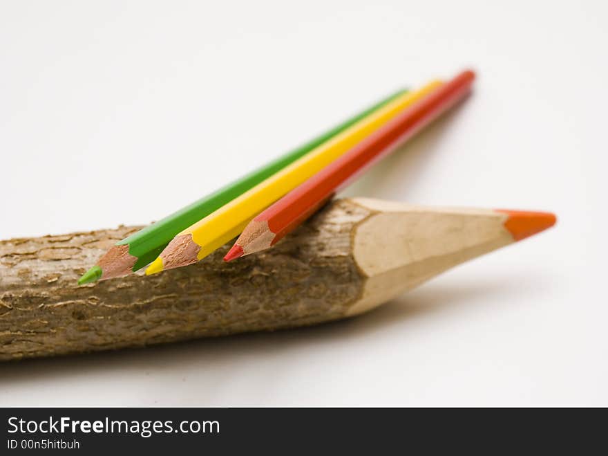 Colored pencils on a wood pencil