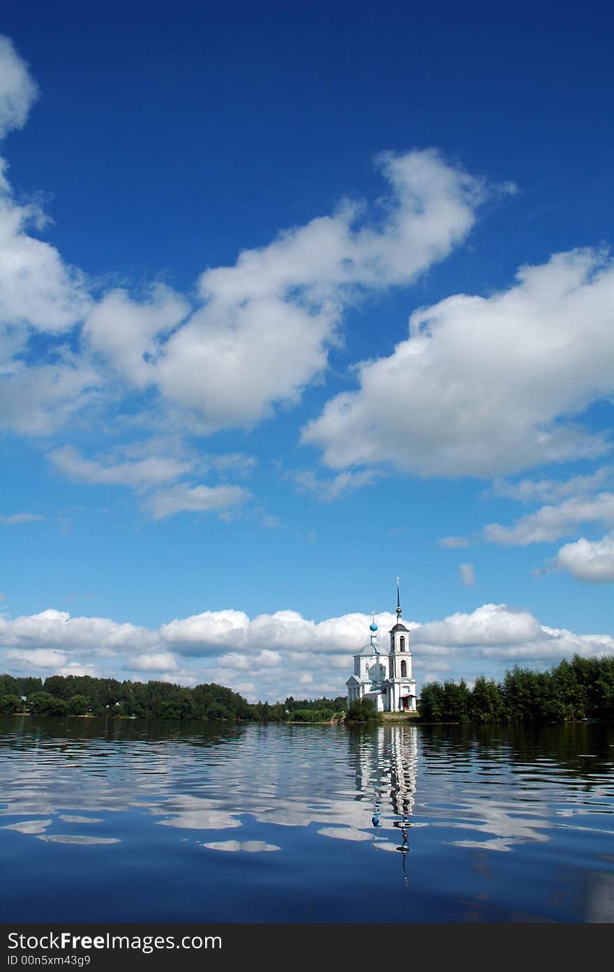 Orthodox church along river