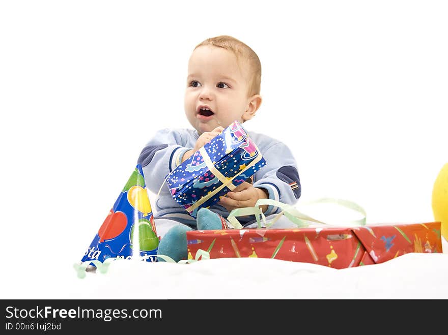 Cute young boy is surprised