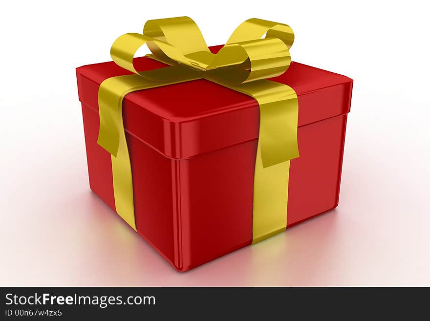 Red gift with gold ribbon