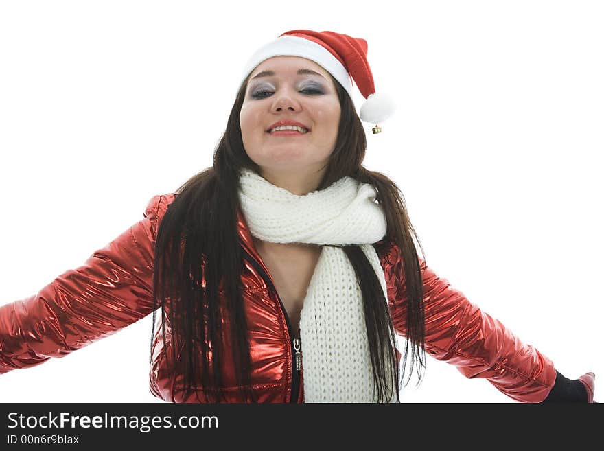 Beautiful woman with christmas decoration on isolated background