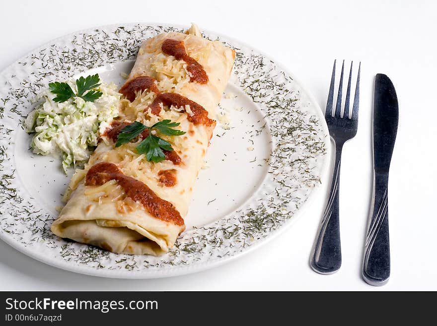 Pancake / tortilla / burrito on plate