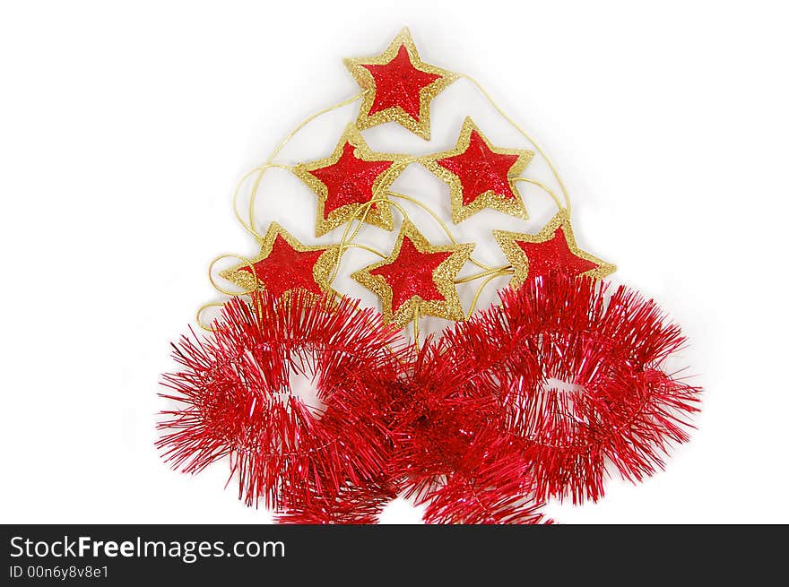 Christmas tree made from tinsel and stars isolated on white