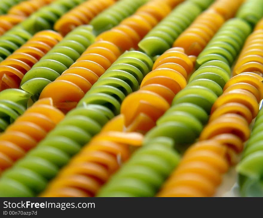 Italian Pasta Fusilli Red And Green Lines