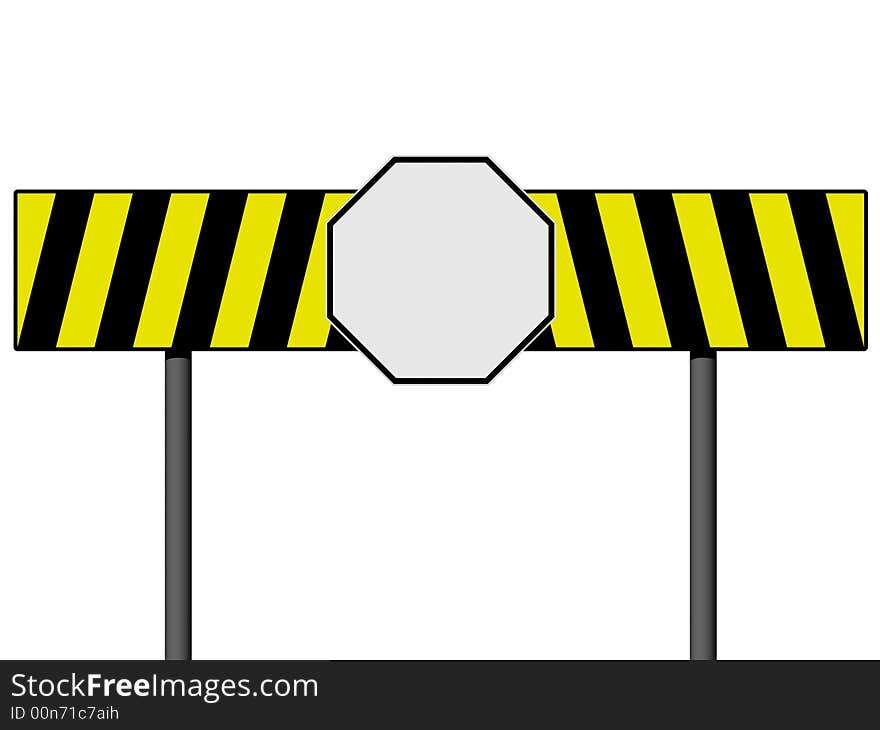 Empty warning sign with yellow and black lines isolated on a white background