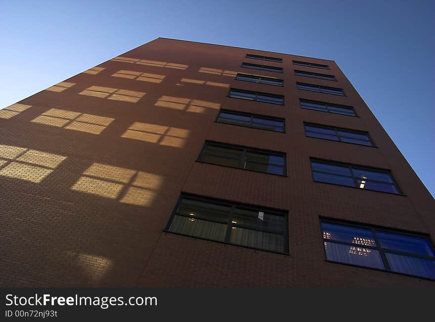 Modern hotel wall abstract with blue sky in the background