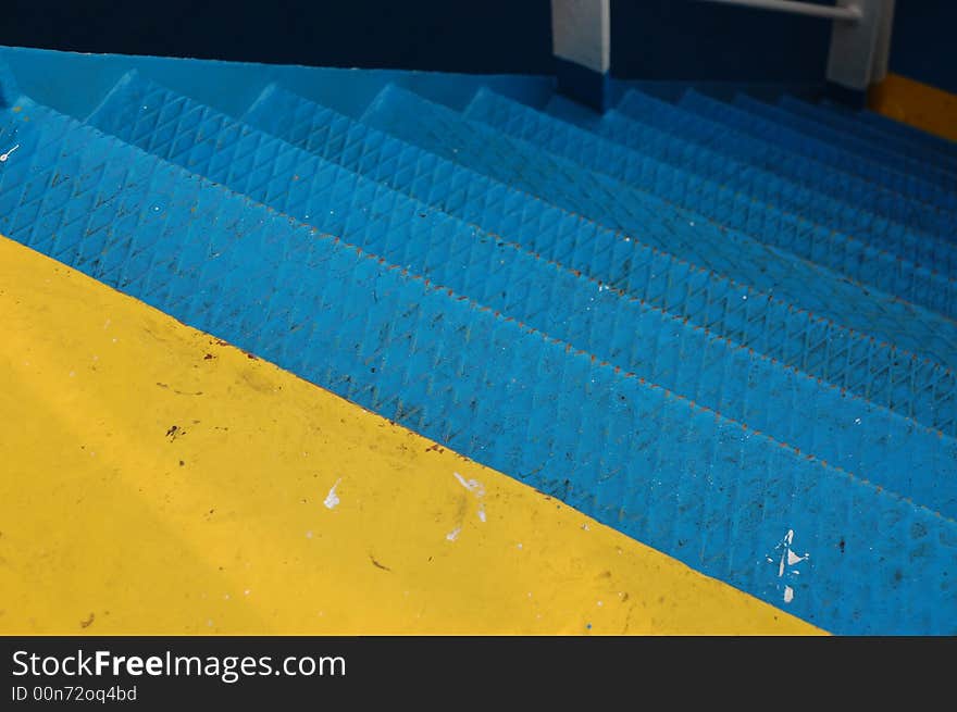 Blue metal stairs on ferry