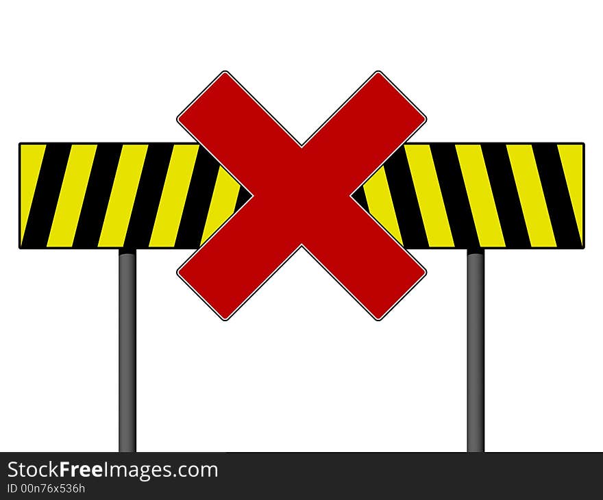 Warning sign with yellow and black lines isolated on a white background