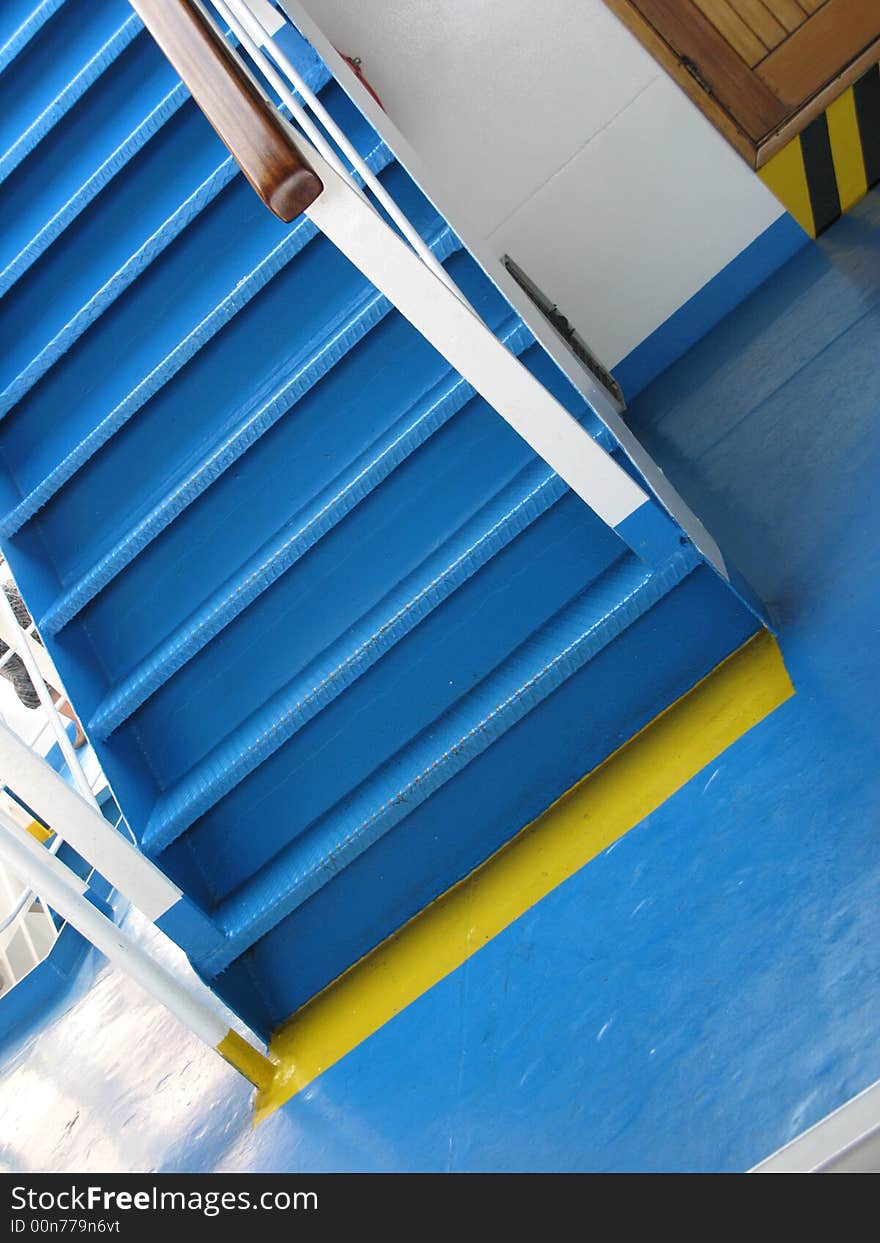 Blue metal stairs on ferry