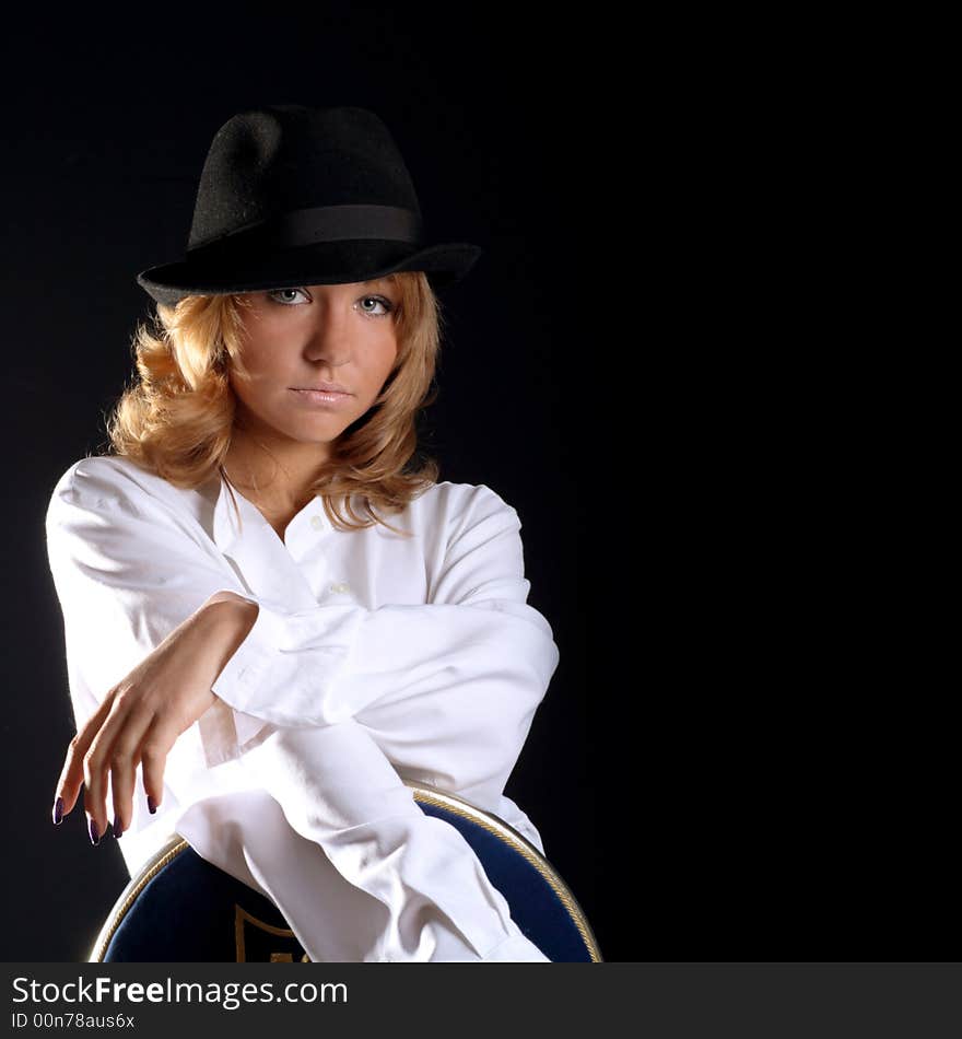 Beautiful young girl portrait in hat. Beautiful young girl portrait in hat