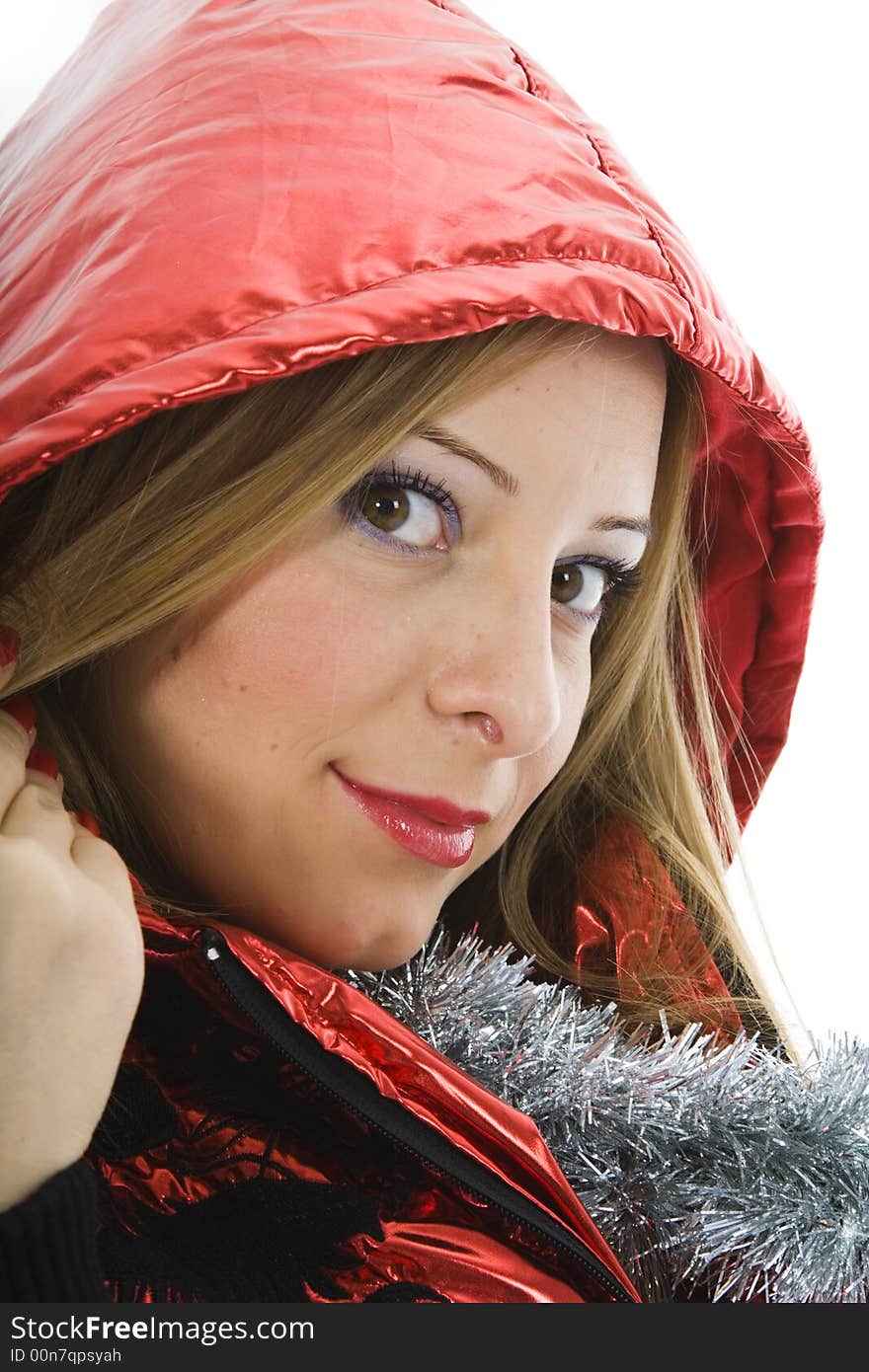 Beautiful woman with christmas decoration on isolated background