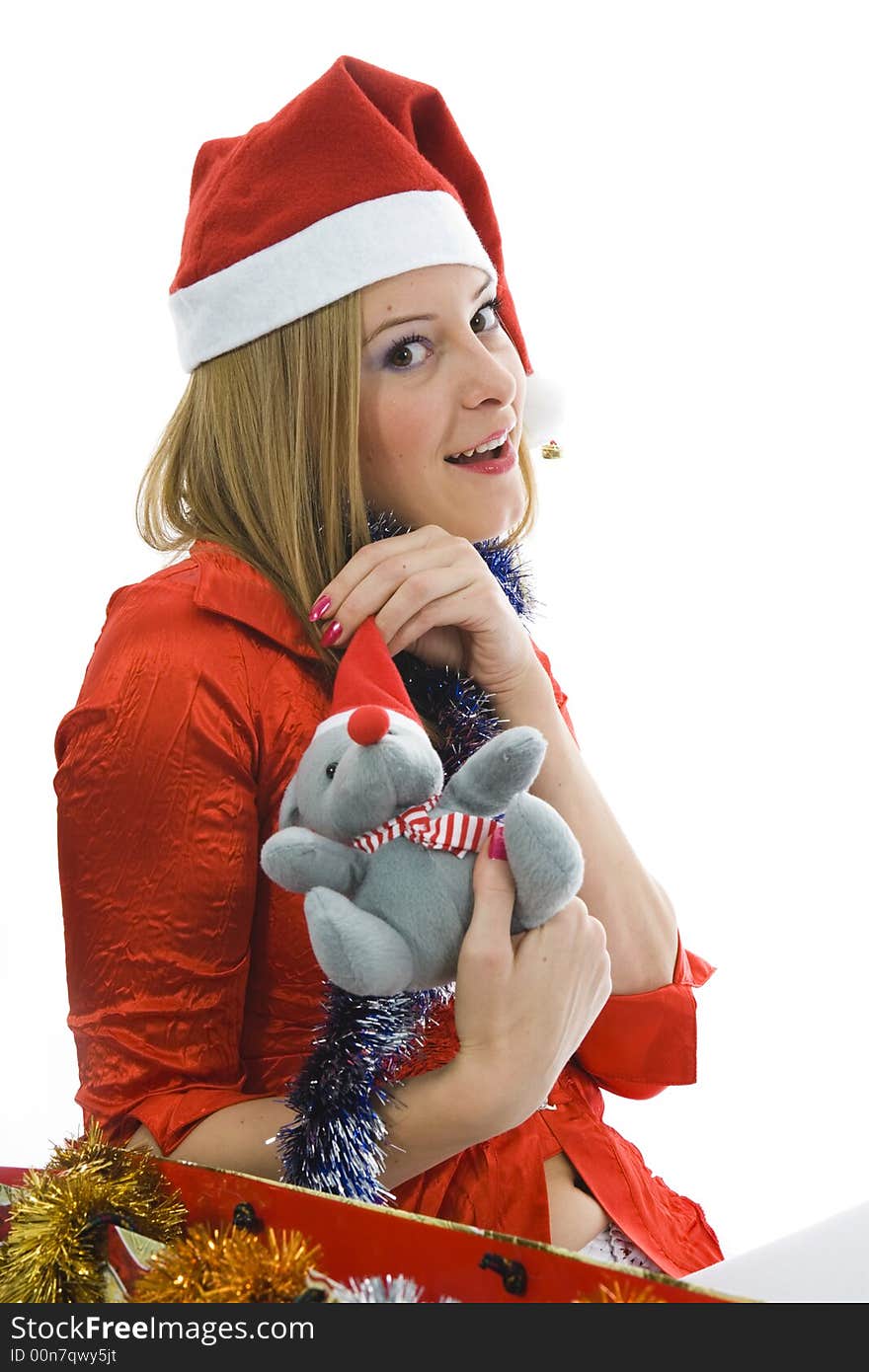 Beautiful woman with christmas decoration on isolated background