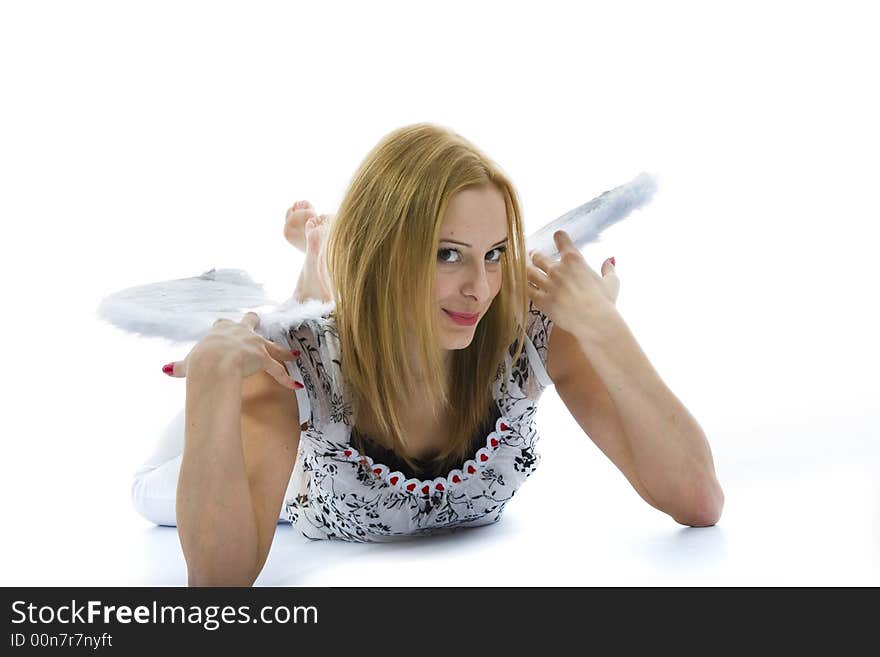 Beautiful woman with wings on isolated background