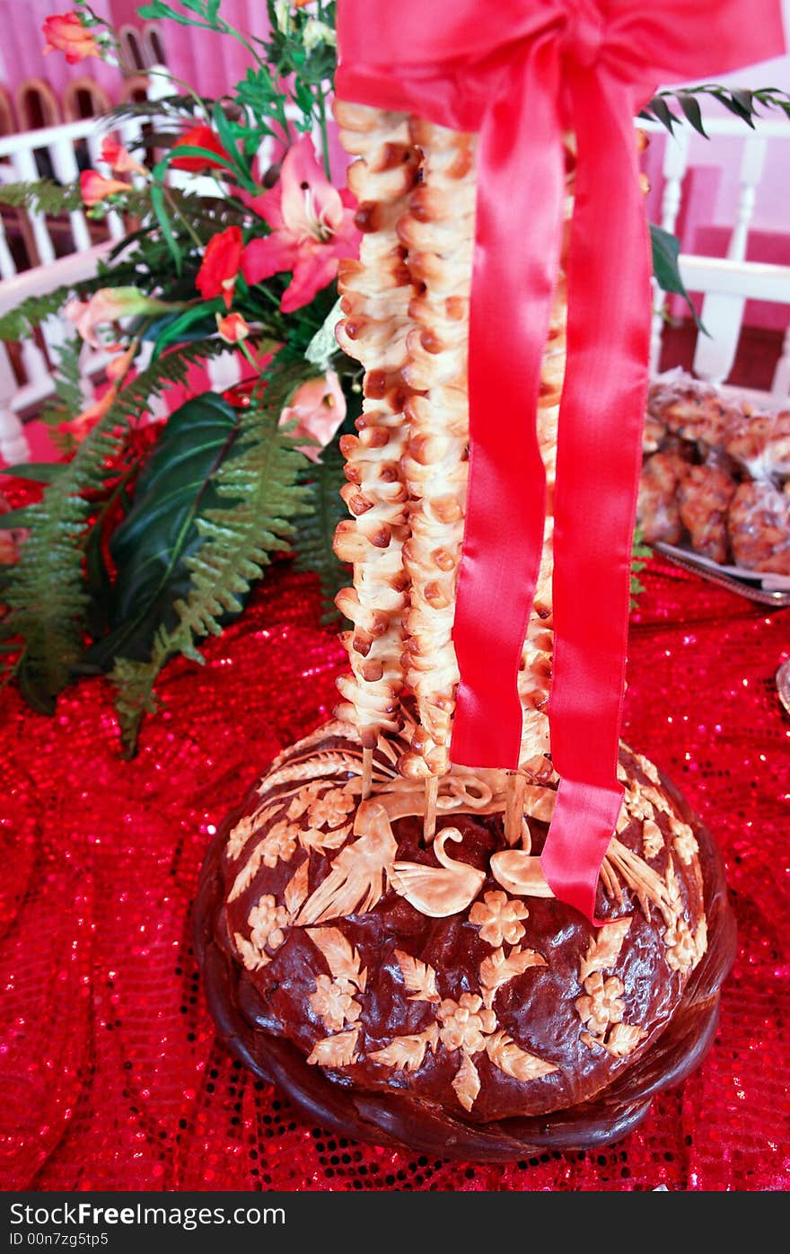 Wedding kalach on a red background