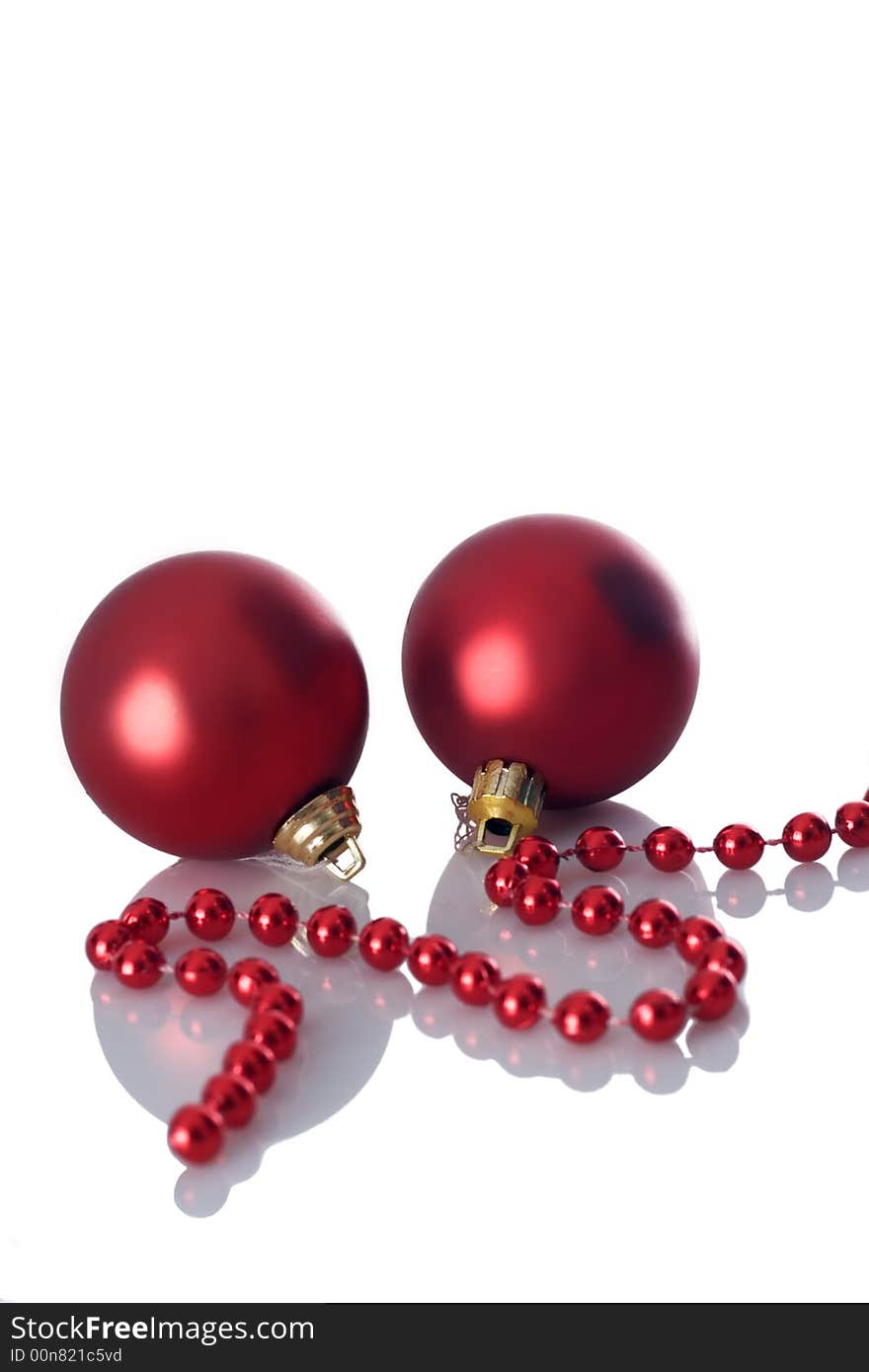 Two red christmas balls isolated. Two red christmas balls isolated