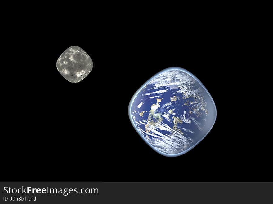 Illustration of Earth and Moon in square representation. Illustration of Earth and Moon in square representation