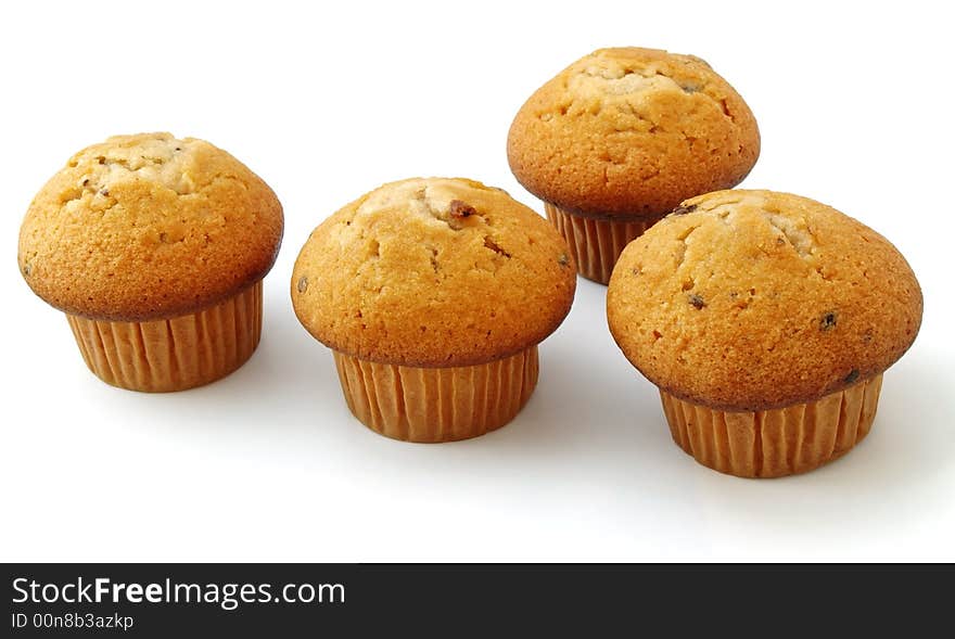 Muffins with chocolate filling isolated on white background