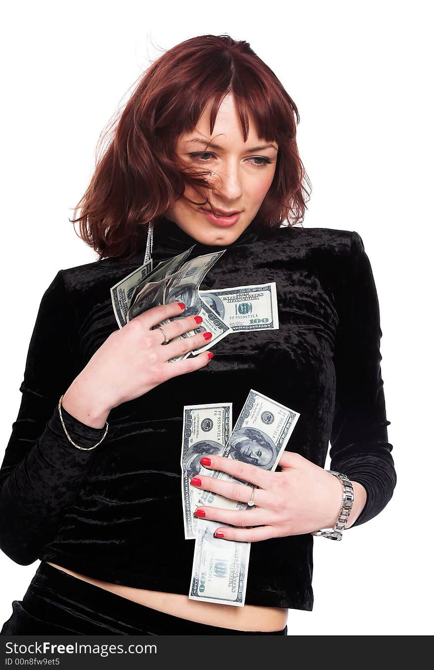 A series of photos about the woman and money. A series of photos about the woman and money