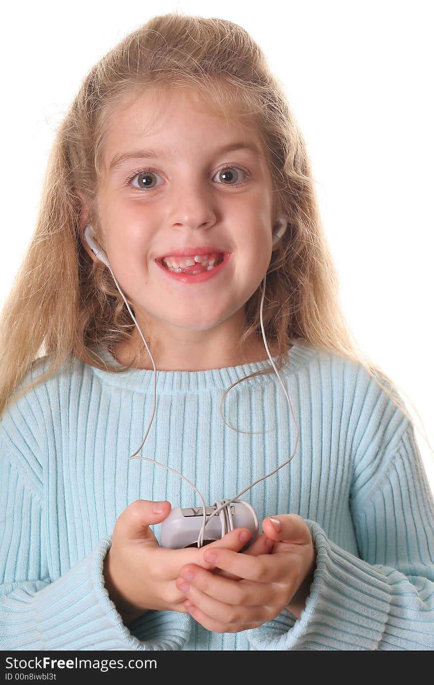 Little girl listening to music