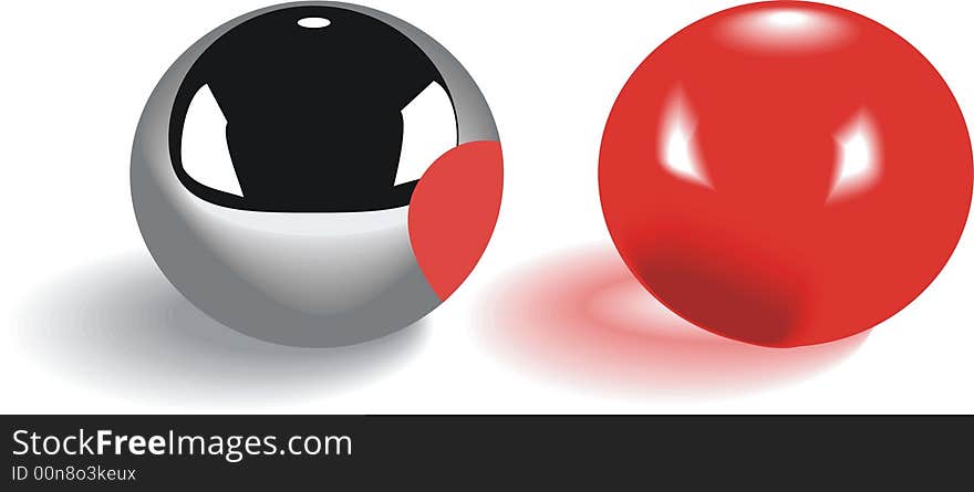 Chromeplated and red glass balls. Chromeplated and red glass balls