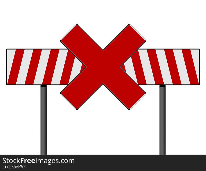 Warning sign with red and white lines isolated on a white background