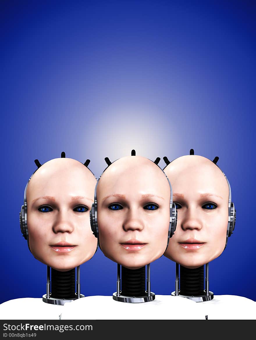 An image of a few heads of technologically cloned robotic women who have been duplicated, it would make a interesting background. An image of a few heads of technologically cloned robotic women who have been duplicated, it would make a interesting background.