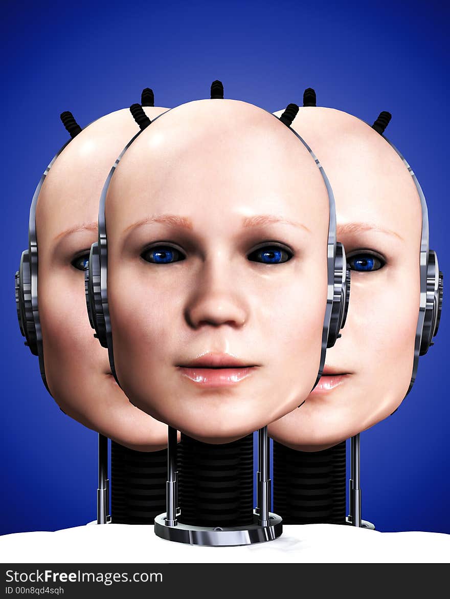 An image of a few heads of technologically cloned robotic women who have been duplicated, it would make a interesting background. An image of a few heads of technologically cloned robotic women who have been duplicated, it would make a interesting background.