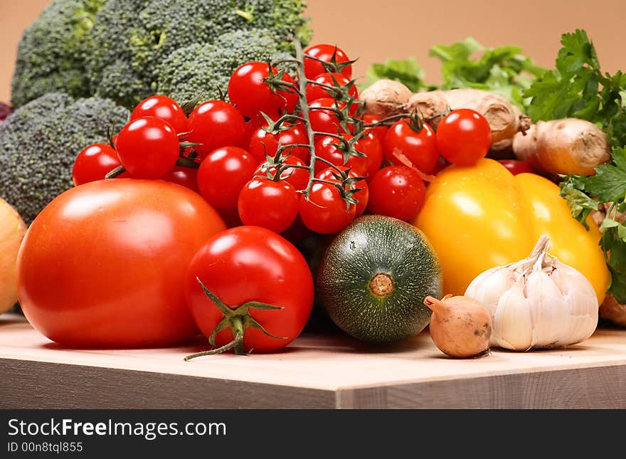 Set of different vegetables: tomatoes, paprika, ginger