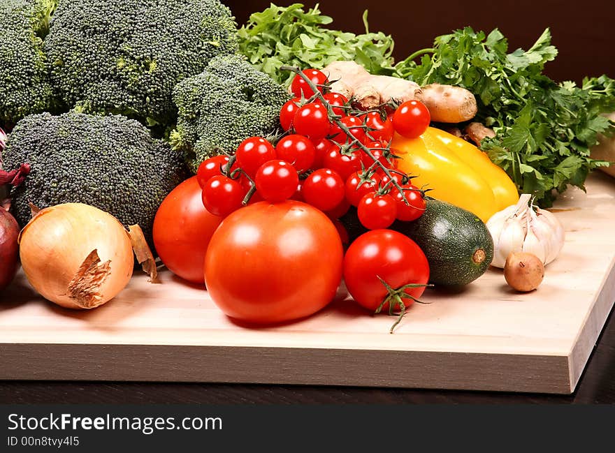 Set of different vegetables: tomatoes, paprika, ginger