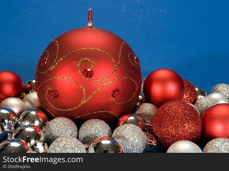 Big christmas candle globe with golden decorations. Big christmas candle globe with golden decorations