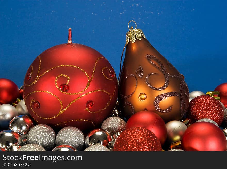 Beautiful christmas globes collection on blue background. Beautiful christmas globes collection on blue background