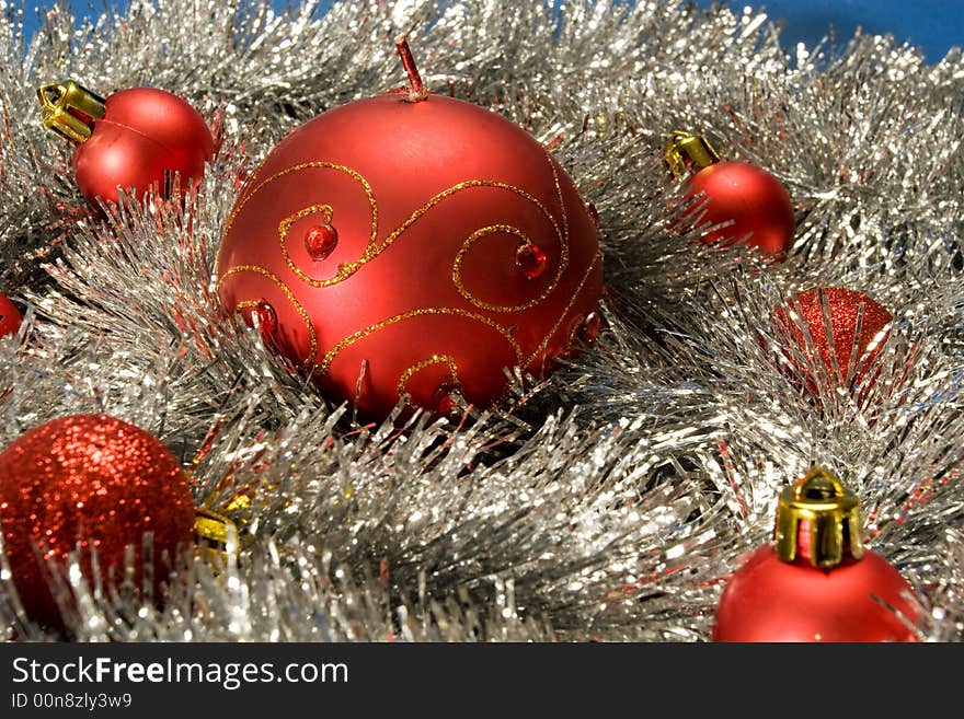 Sparkle red christmas decoration on silver