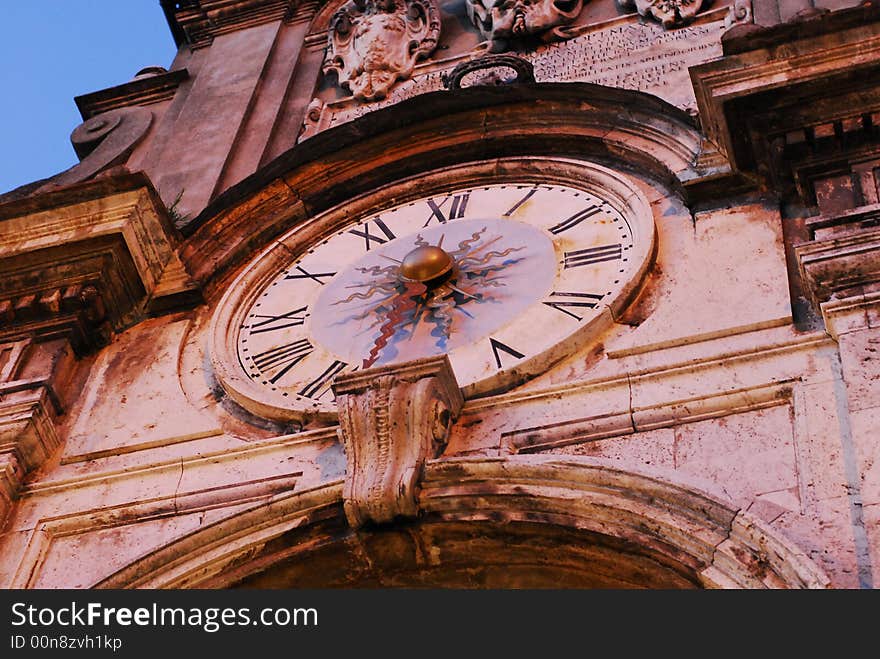 Old tower clock in Spoleto, Italy. Old tower clock in Spoleto, Italy