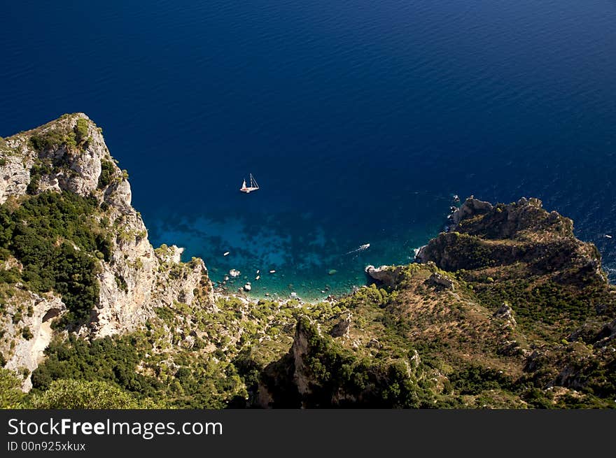 Yacht moored off the coast of Capri