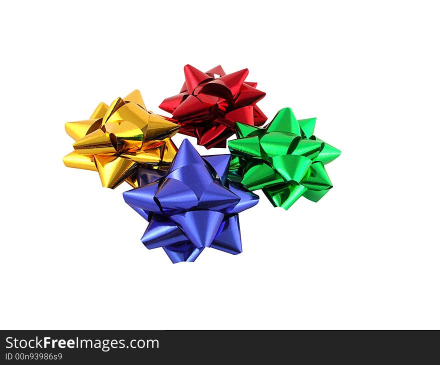 Four christmas bow on the light background. Clipping path.