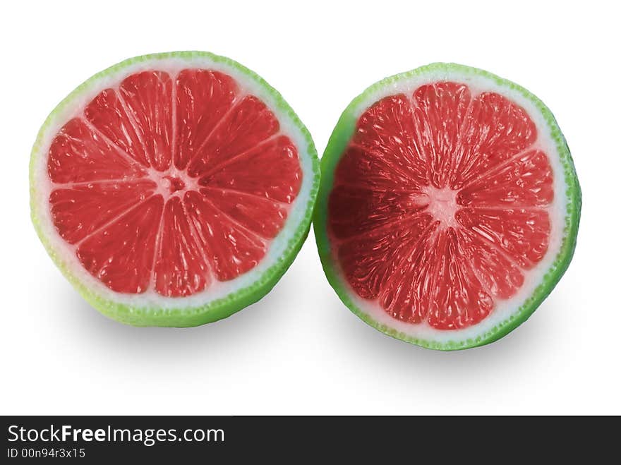 Sliced grapefruit on white background