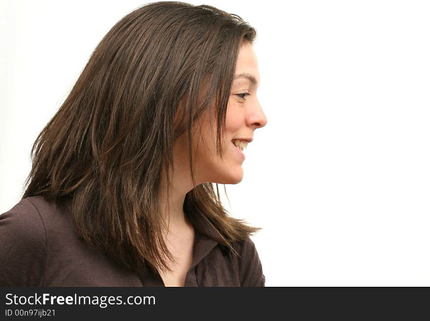 Smiling woman isolated over white