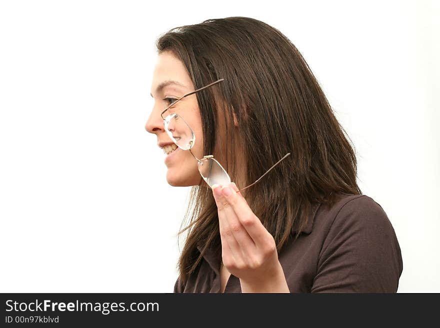 Smiling woman isolated over white