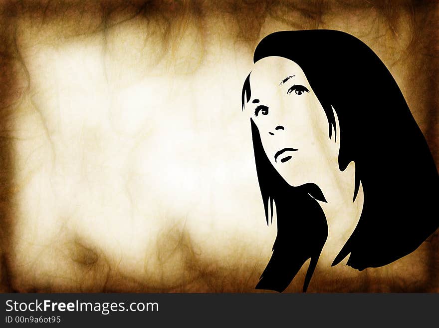 Hand drawn silhouette of a woman, grunge style