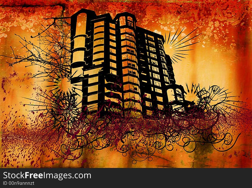 Grunge style design of a building. Grunge style design of a building