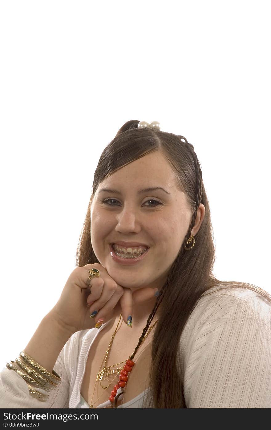 Smiling teenage girl on white