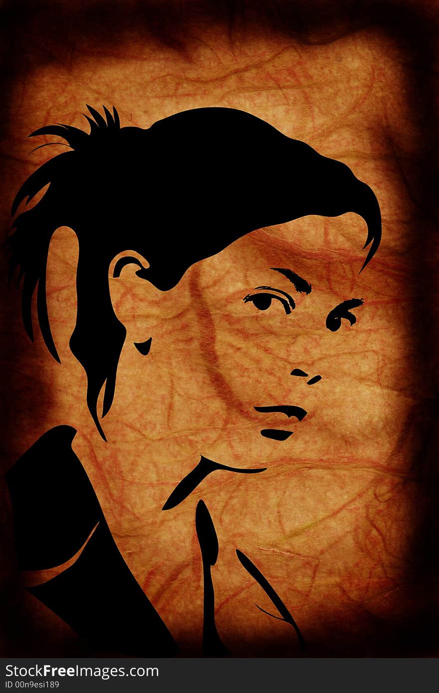 Hand drawn silhouette of a woman, grunge style