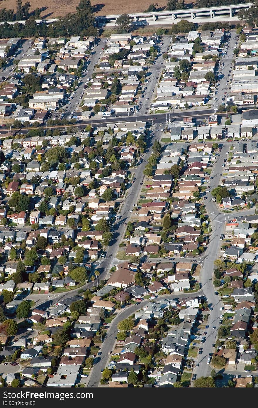 Aerial view of residential urban sprawl in southern California