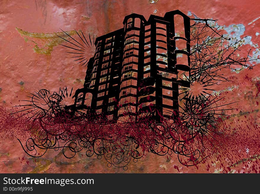 Grunge style design of a building. Grunge style design of a building