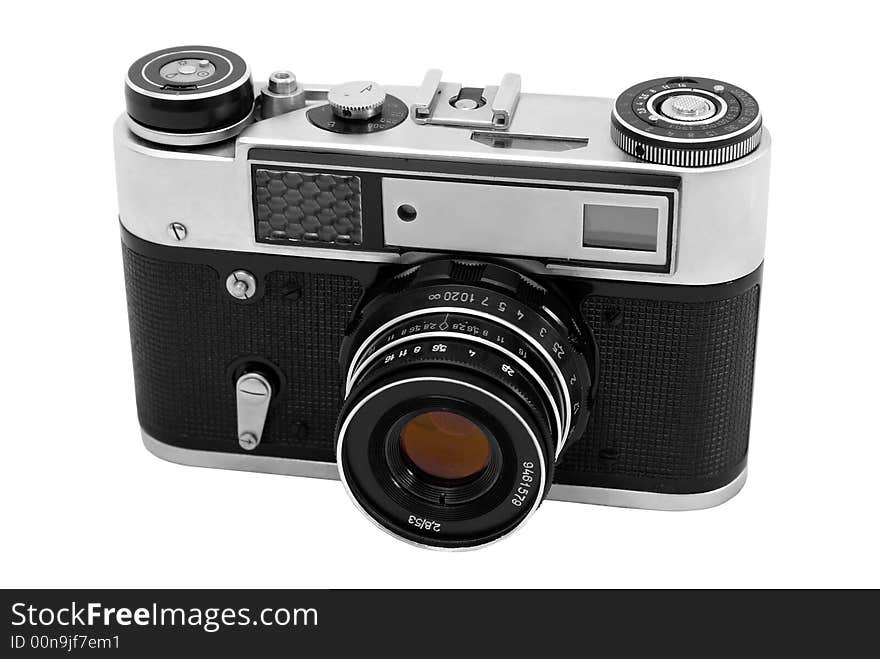 Vintage photocamera.Black and white photo