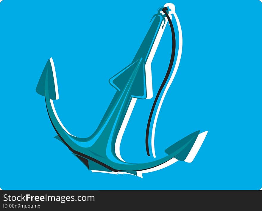 An anchor with chain in blue