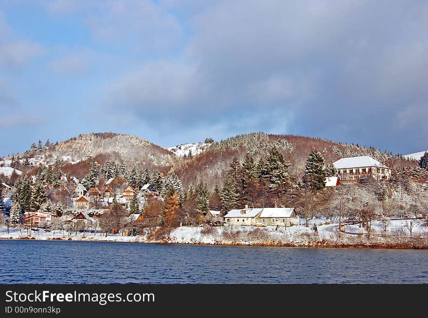 View on a lake in winter