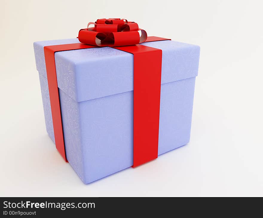 Purple box in red ribbon. Purple box in red ribbon