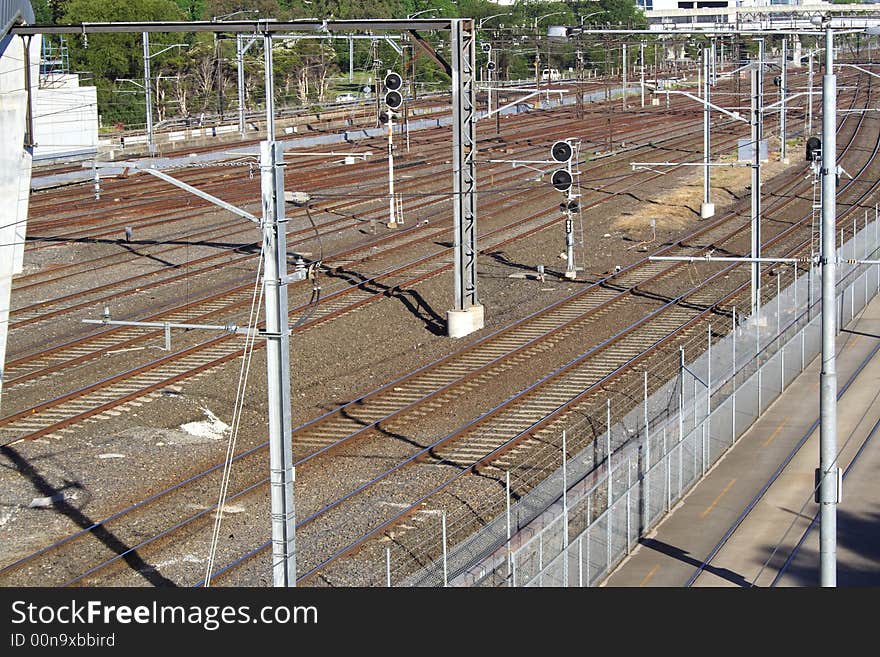 Train and tram rail yard. Train and tram rail yard